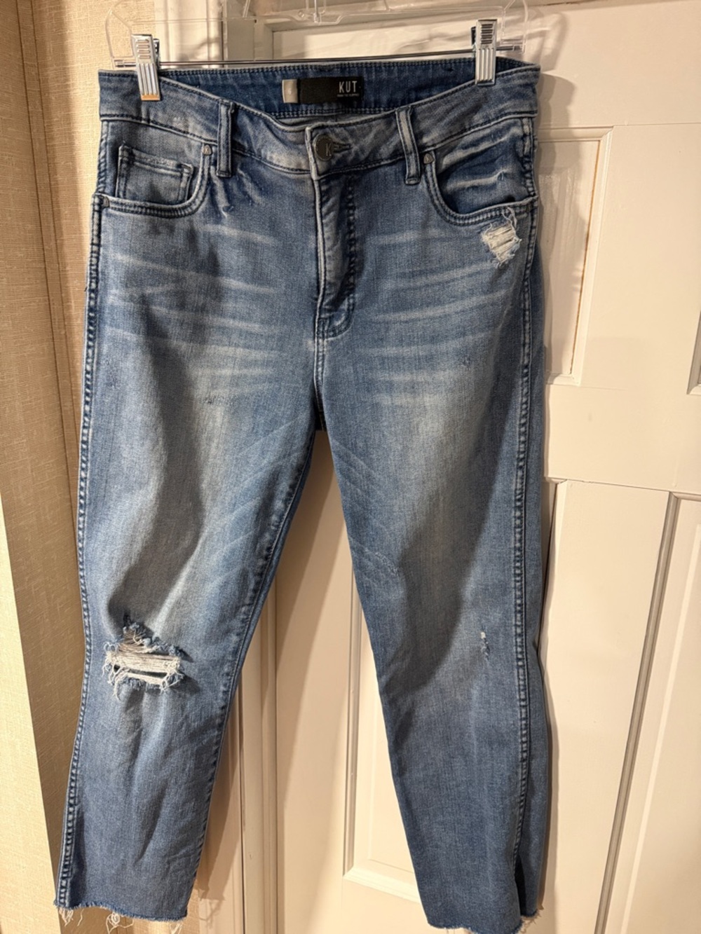 Kut from the Kloth Light Blue Distressed Ankle Jeans - Picture 2 of 6